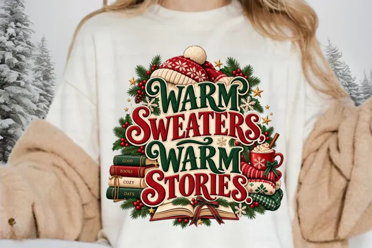Warm Sweaters Warm Stories Christmas Book Lover Design