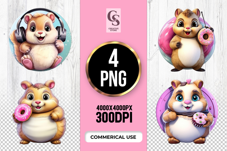 Cute Hamster Donut Cartoon Clipart Sublimation Png