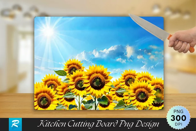 Sunflower with Blue Sky Cutting Board Sublimation Design