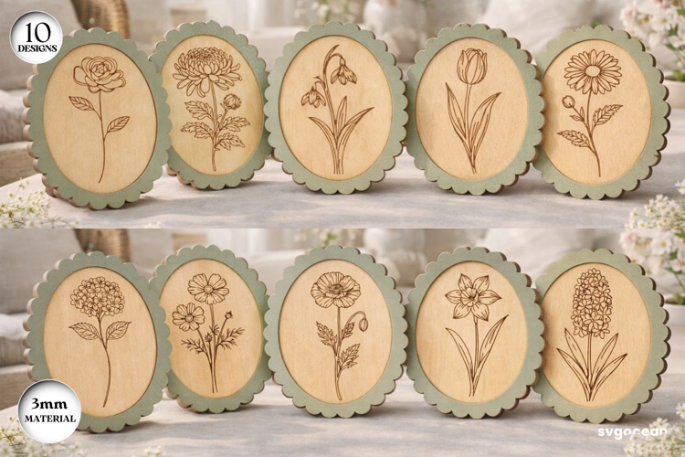 Scalloped Flower Frame SVG Bundle | Floral Sign | Laser Cut