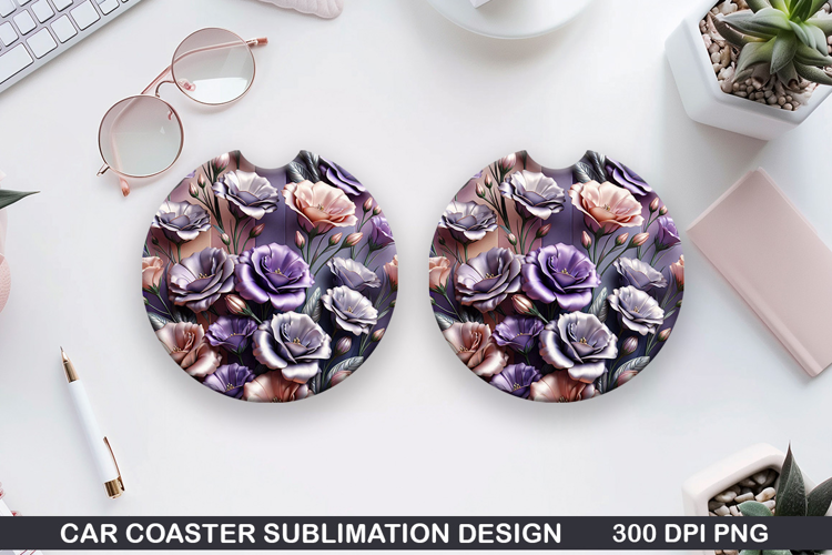 Flower Car Coaster Sublimation| Summer Flowers Coaster PNG