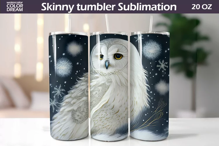 White Owl Tumbler Wrap | Owl Tumbler Sublimation