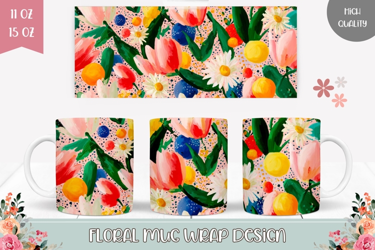 Cartoon Tulips Mug Wrap, Spring Mug, Flowers Mug Sublimation