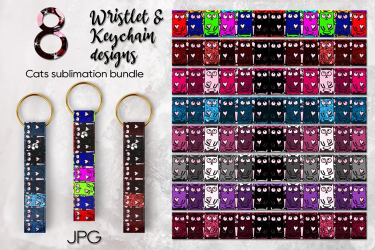 Funny Cats Sublimation | Wristlet & key chain design bundle example image 1