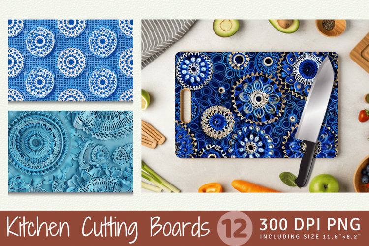 Blue Crochet Embroidery Cutting Boards sublimation Design
