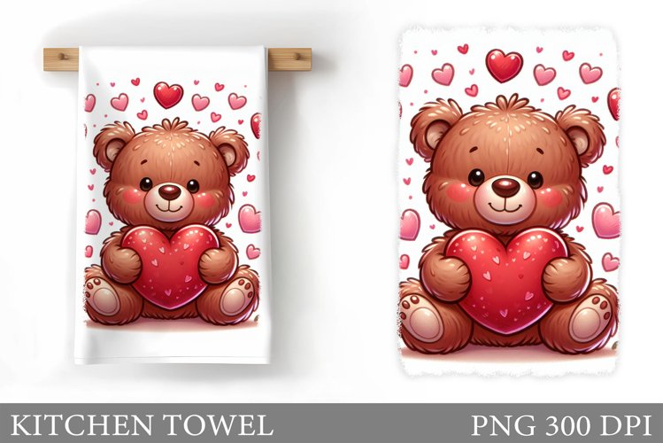 Valentines Bear Kitchen Towel. Valentines Kitchen Towel example image 1