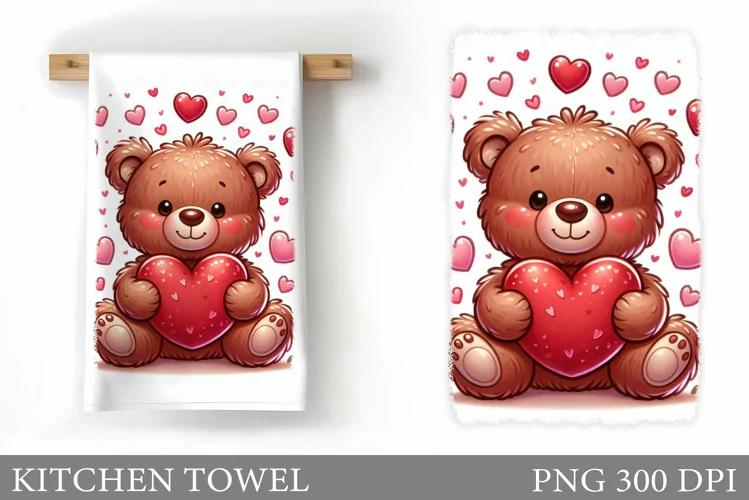 Valentines Bear Kitchen Towel. Valentines Kitchen Towel
