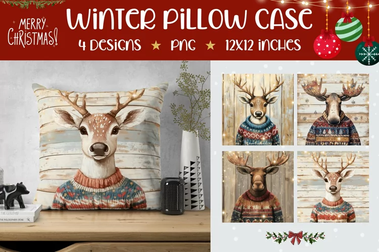 Cartoon Deer Pillowcase, Christmas Animals Pillow Case