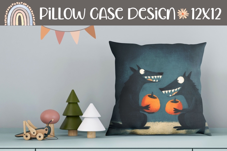 Black Wolf Pillow, Pumpkins Pillowcase, Fall Pillow PNG