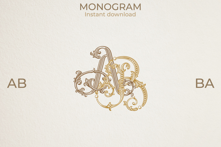 AB BA Wedding Monogram Logo | Elegant Initials Vector