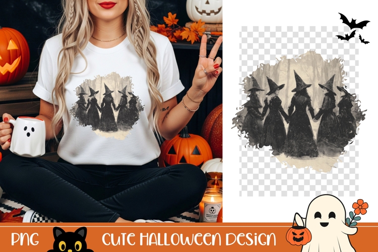 Halloween Witches PNG, Vintage Halloween Witches T-Shirt PNG