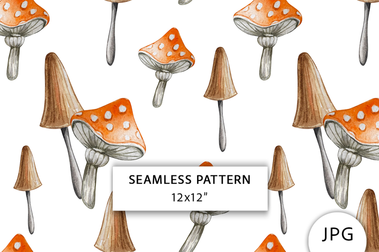 Watercolor Mushroom Seamless Pattern