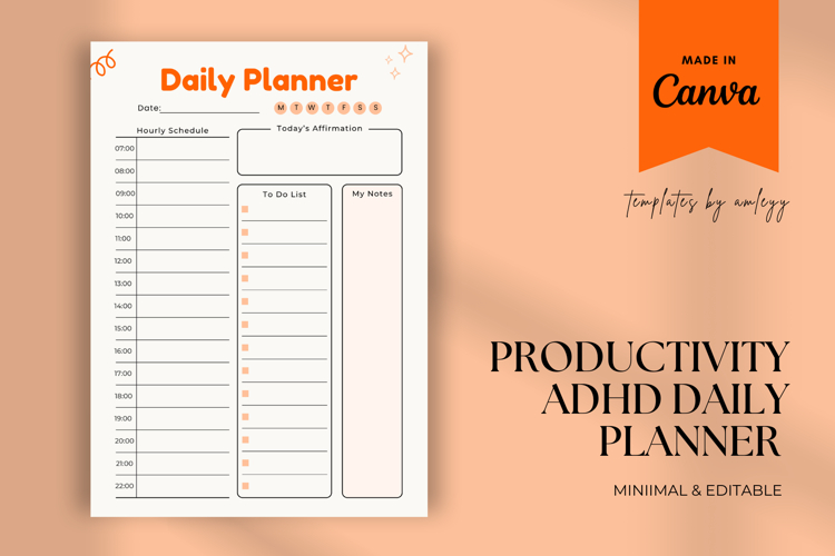 ADHD Daily Planner Template | Productivity Digital Planner example image 1