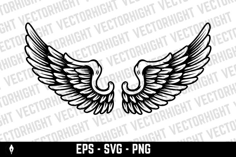 Set of illustration of a pair of wings in black and white