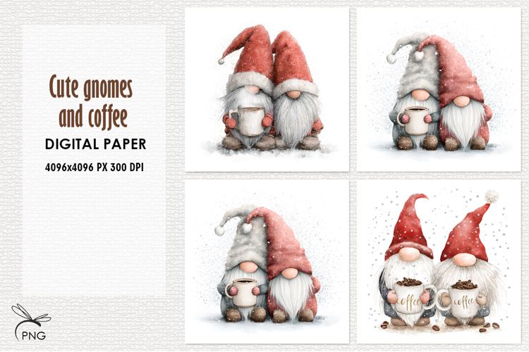 Cute christmas gnomes digital paper, background clipart