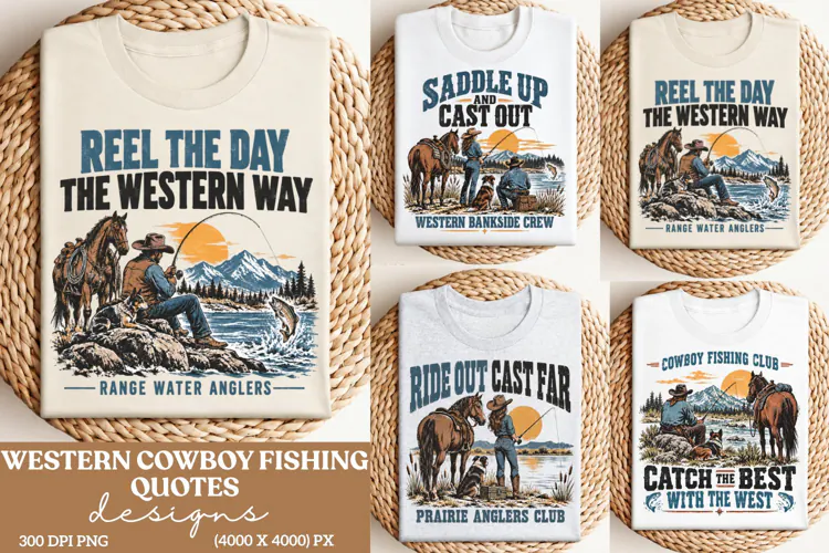 Western Cowboy Fishing PNG, Reel the Day Cowboy Angler PNG,