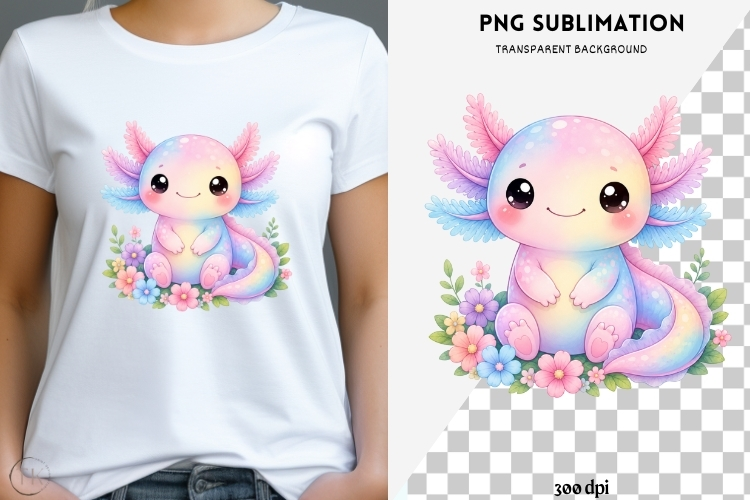 Pastel kawaii axolotl png design for T-shirts