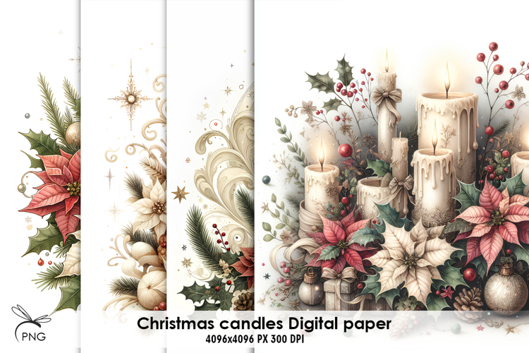 Christmas candles digital paper, background clipart