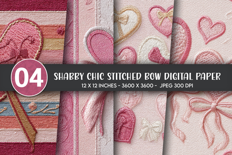 Shabby Chic Stitched Bow Digital Paper