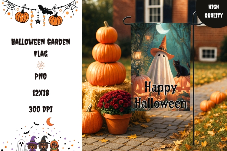 Cartoon Pumpkins Garden Flag, Halloween Welcome Flag