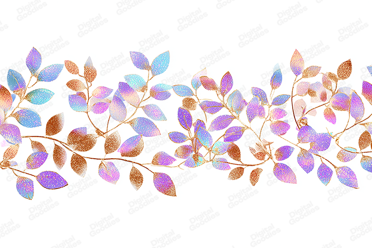 Shimmering Glitter Leaf Border Digital PNG Overlay