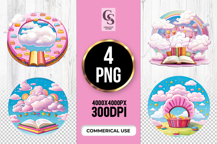 Magical Cloud Books And Rainbow Clipart Sublimation PNG