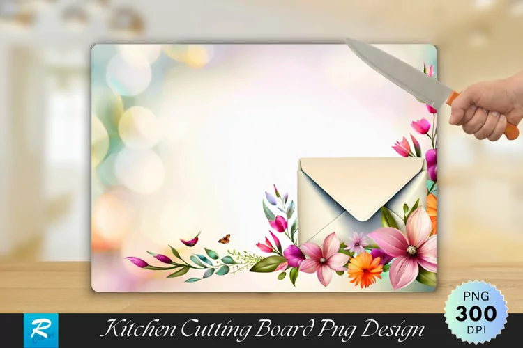 Letter envelope Floral Cutting Board Sublimation Design