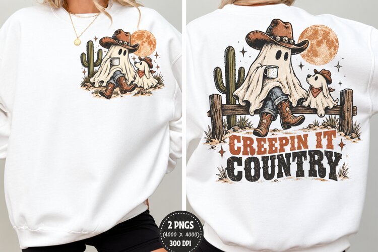 Creepin It Country Front Back PNG, Cowboy Ghost Front Back S example image 1
