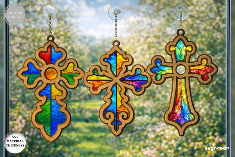 Cross Suncatcher Laser Cut Bundle | Religious Ornament | SVG
