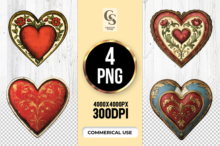 Vintage Red Ornamental Heart Clipart Sublimation PNG