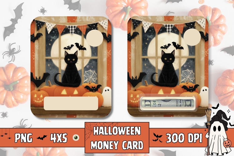 Cartoon Halloween Cat Money Card, Printable Halloween PNG
