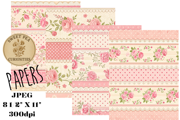 Shabby Chic, Pink, flowers, Papers, Junk Journal