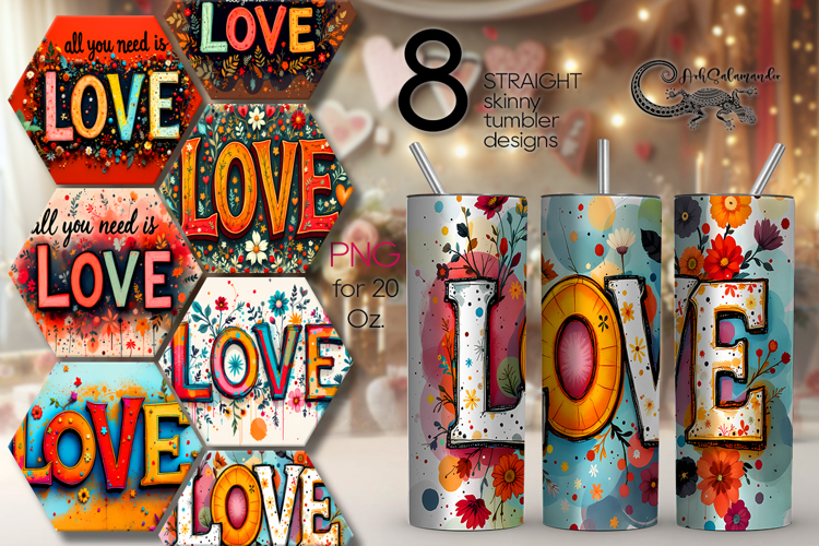 Love hippie Inscription | 8 Boho Skinny tumbler designs
