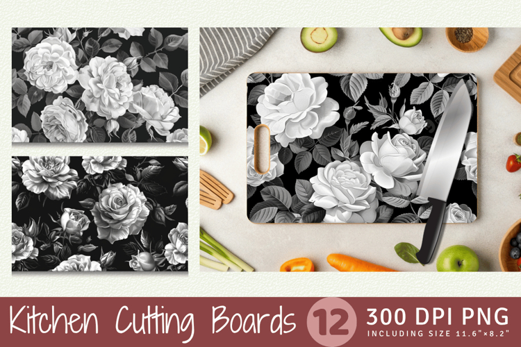 Black & White Roses Cutting Boards sublimation Design