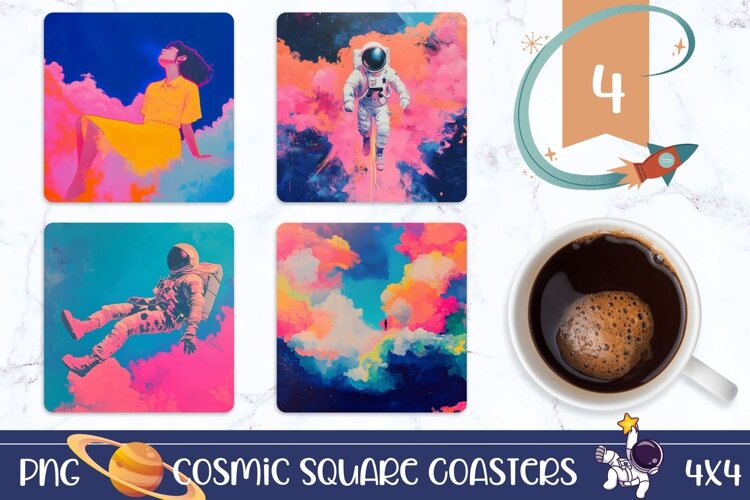Art Space Square Coasters, Neon Sky Square Coaster Designs example image 1