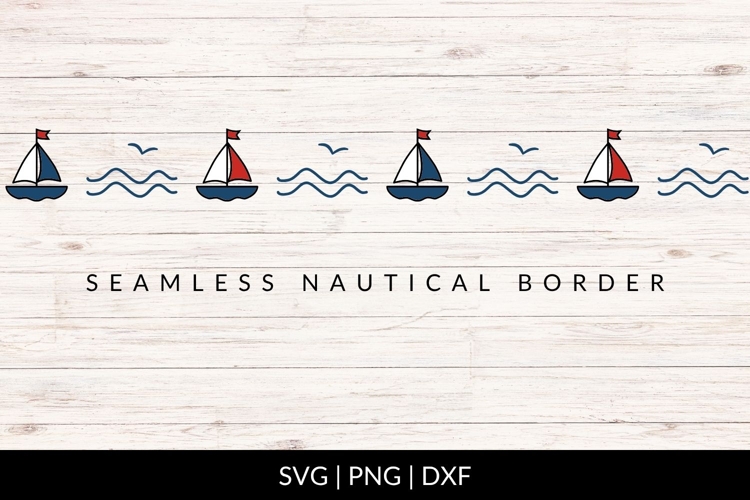 Seamless Nautical Sailboat And Wave Border SVG