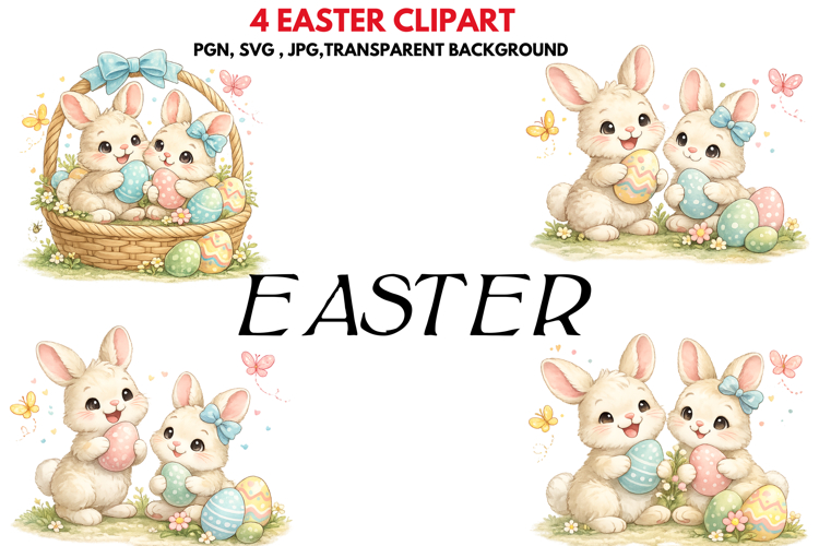 Cute Easter Bunny Clipart 4 Spring PNG SVG JPG