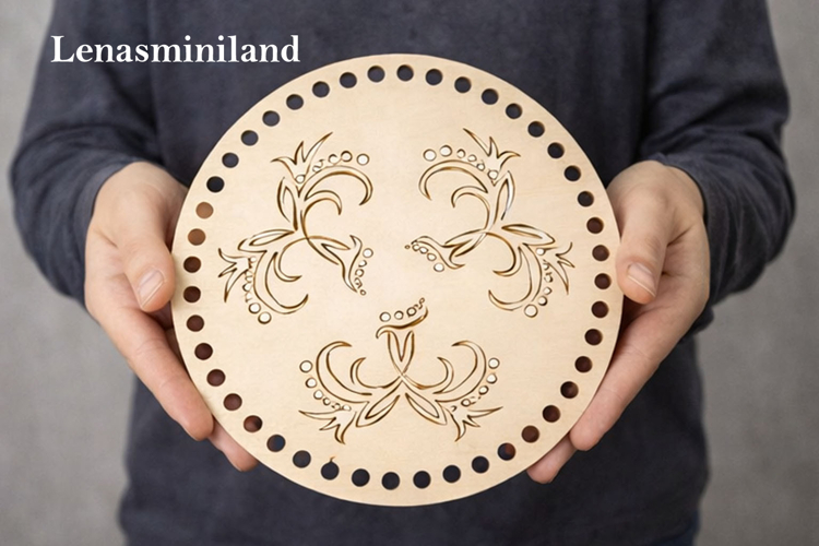 Laser cut basket cover with flowers 8 inch round digital