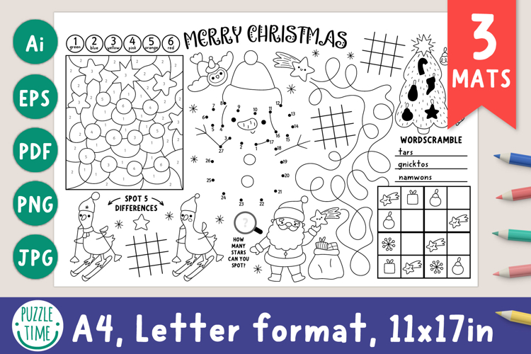 Christmas village coloring activity placemats collection