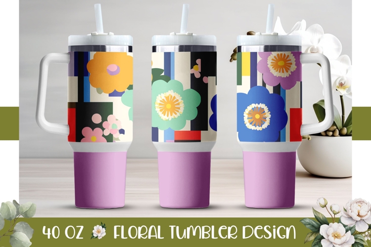Pink Tumbler Wrap, Pop Art Flowers 40 Oz Tumbler Design