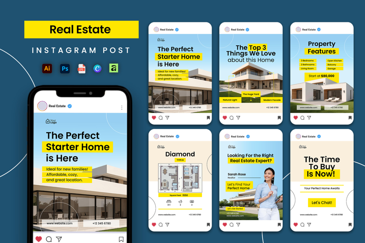 Blue Sky Real Estate Social Media Post Instagram Carousel