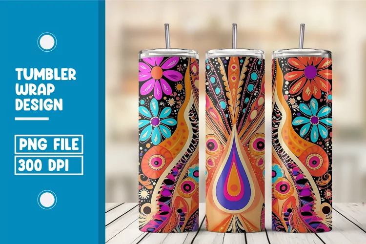 Colorful Floral Pattern Tumbler Wrap Design