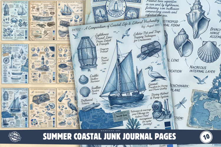 Summer Coastal Junk Journal Pages