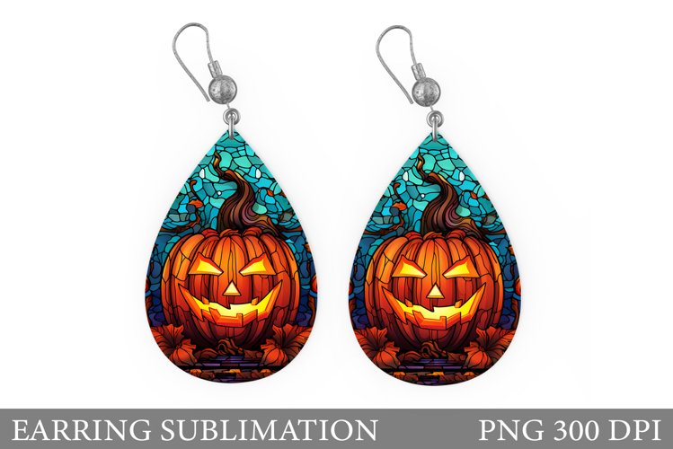 Pumpkin Teardrop Earring. Stained Glass Earring Design
