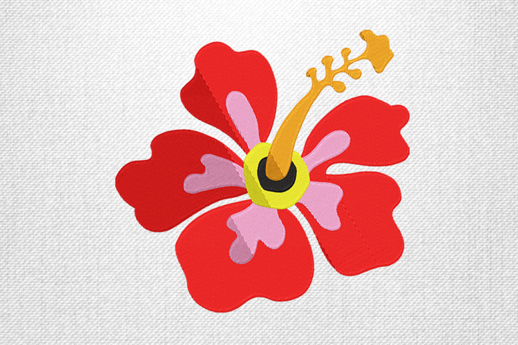 Vibrant Red Hibiscus Embroidery Design