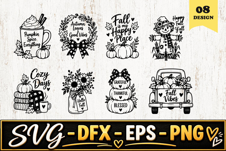 Fall Autumn Thanksgiving Designs SVG PNG example image 1