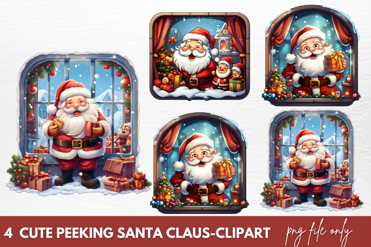 Cute Christmas Santa Claus Peeking Clipart