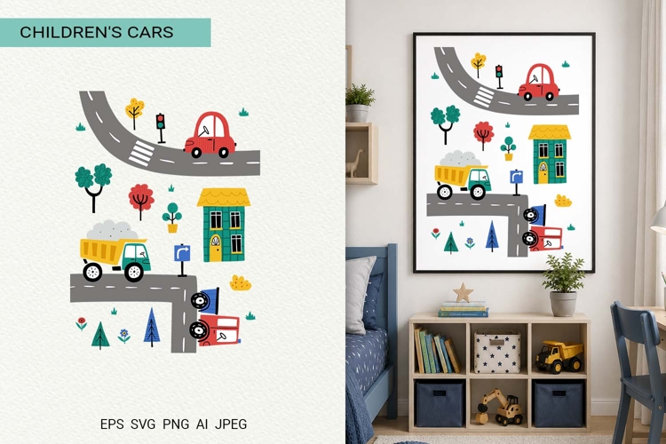 Kids Cars Poster Print | EPS SVG PNG JPG AI