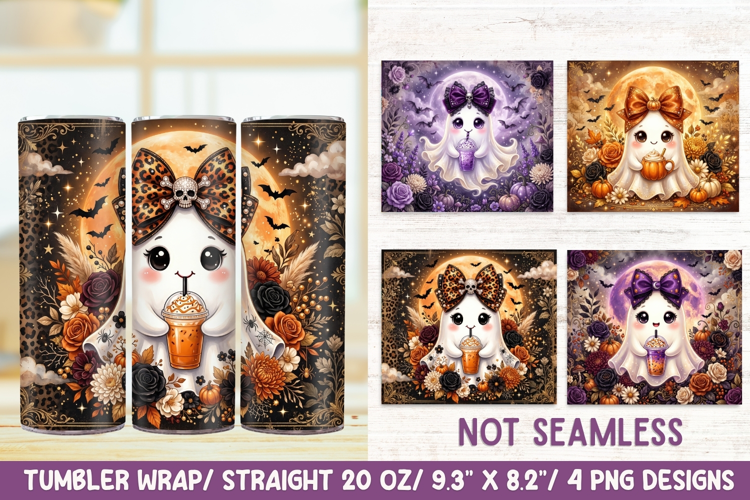 Spooky Halloween Ghost 20 OZ Skinny Tumbler Wrap Png.