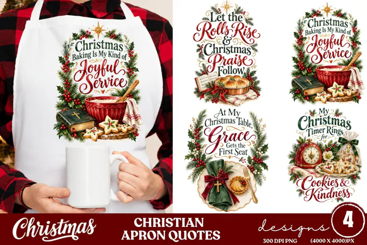 4 Christian Christmas Apron PNG Designs, 4 Faith Christmas B